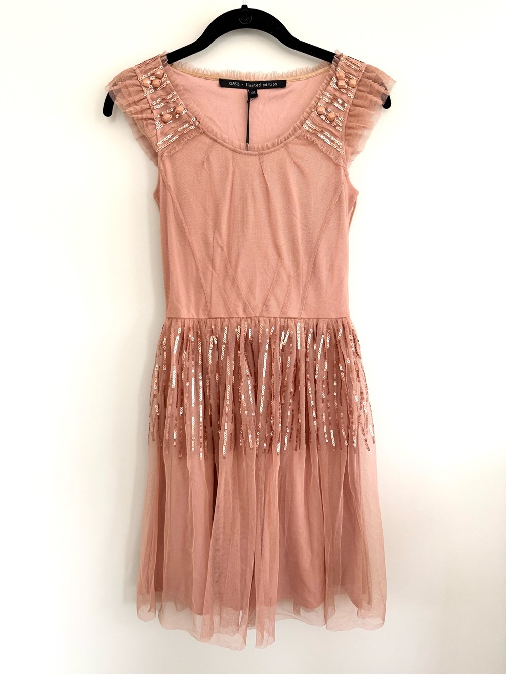 Oasis Limited Edition UK Women’s Dusty Pink Sequin Tulle Dress XS New with Tags